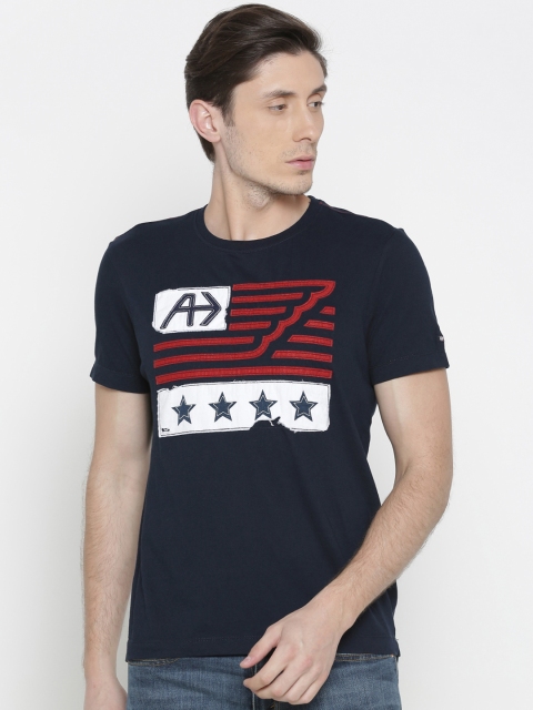 

Arrow Sport Men Navy Blue Self-Design Round Neck T-Shirt
