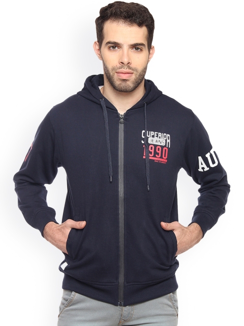 

Duke Men Blue Solid Hooded Sweatshirt