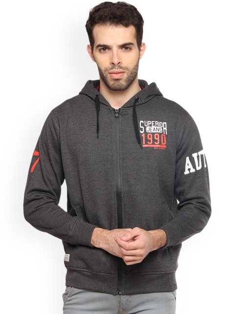 

Duke Men Charcoal Grey Solid Hooded Sweatshirt