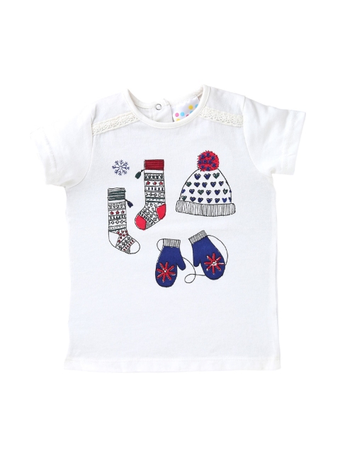 

Eimoie Girls Off-White Printed Round Neck T-shirt