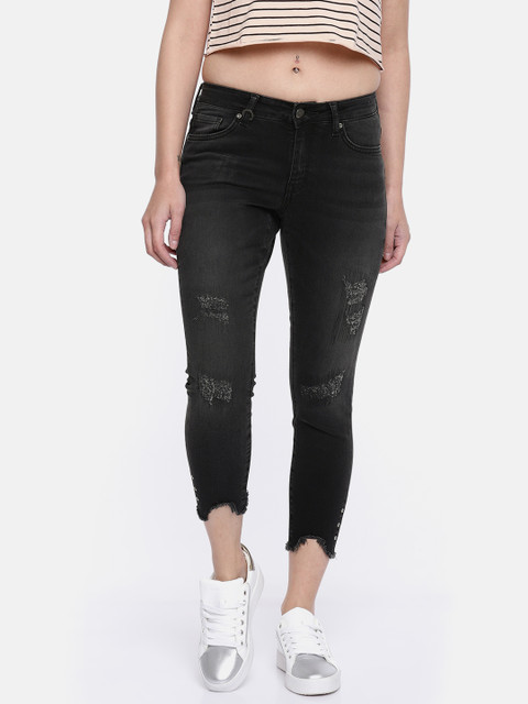 

ONLY Women Black Skinny Fit Low-rise Mildly Distressed Jeans