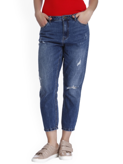 

ONLY Women Black Boyfriend Slim Fit Mid-Rise Mildly Distressed Jeans, Blue