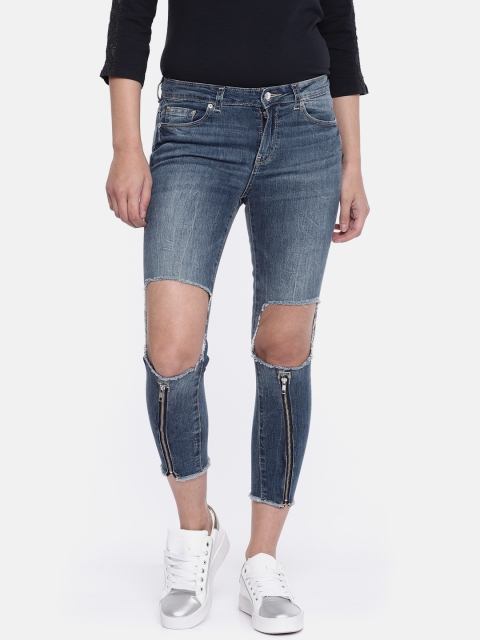 

ONLY Women Blue Skinny Fit Low-Rise Mildly Distressed Jeans