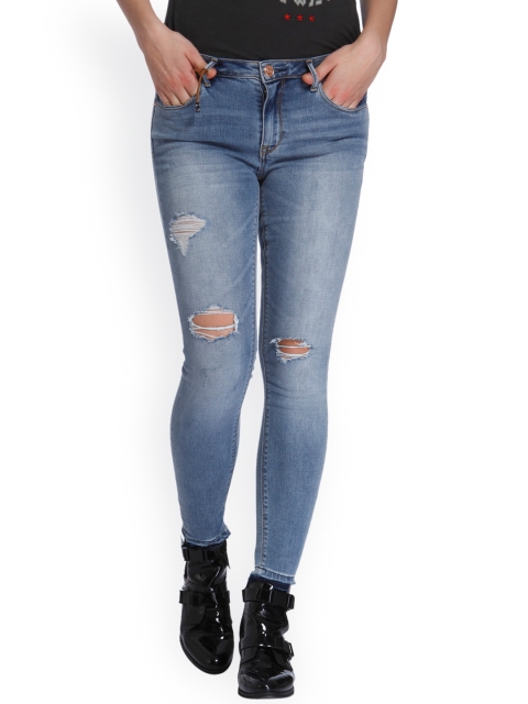 

ONLY Women Blue Skinny Fit Low-Rise Mildly Distressed Jeans