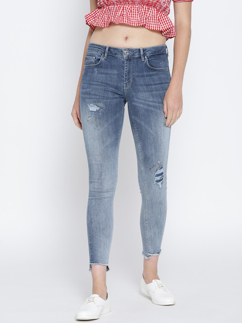 

ONLY Women Blue Regular Fit Mid-Rise Mildly Distressed Jeans