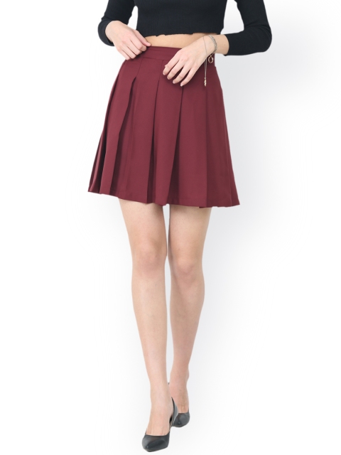 

Trend Arrest Black Flared Mini Skirt, Burgundy