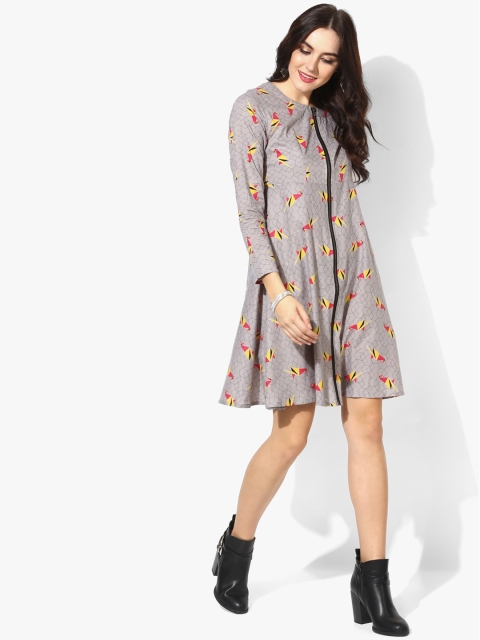 

Sangria Women Grey Printed Fit and Flare Dress