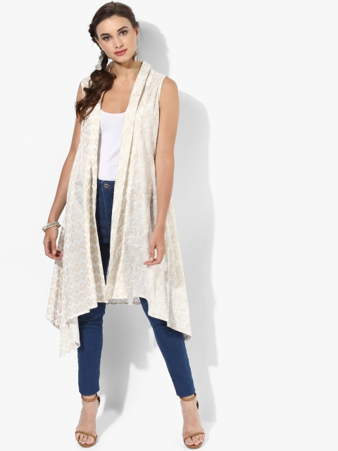 

Sangria White Printed Open Front Shrug