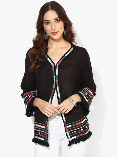

Sangria Black Solid Open Front Shrug