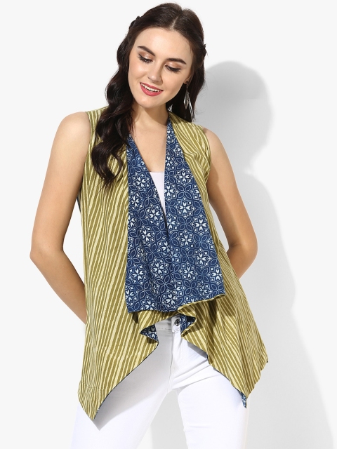 

Sangria Blue & Green Printed Waterfall Shrug