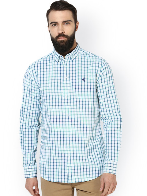 

Red Tape Men White & Blue Regular Fit Checked Casual Shirt