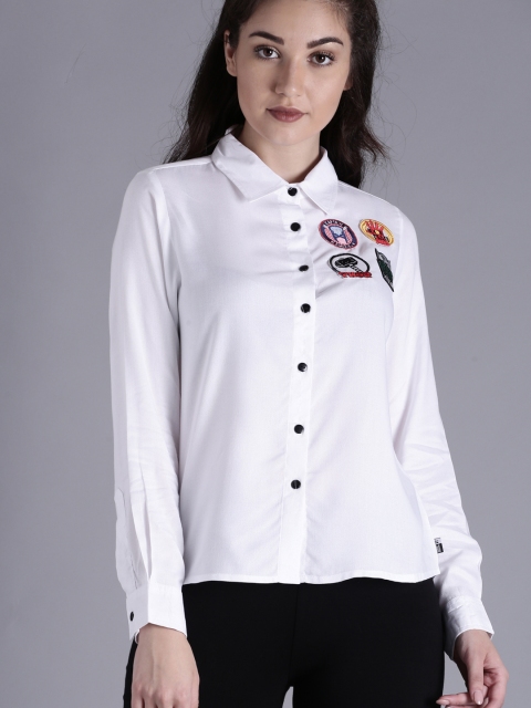 

Kook N Keech Marvel Women White Regular Fit Self Design Casual Shirt