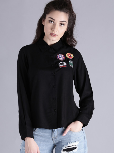 

Kook N Keech Marvel Women Black Regular Fit Self Design Casual Shirt