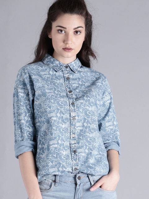 

Kook N Keech Marvel Women Blue Regular Fit Printed Casual Shirt