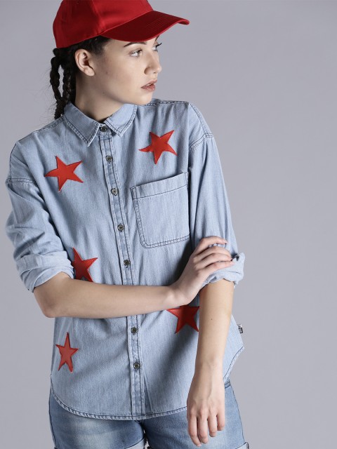 

Kook N Keech Women Blue Regular Fit Self-Design Casual Shirt