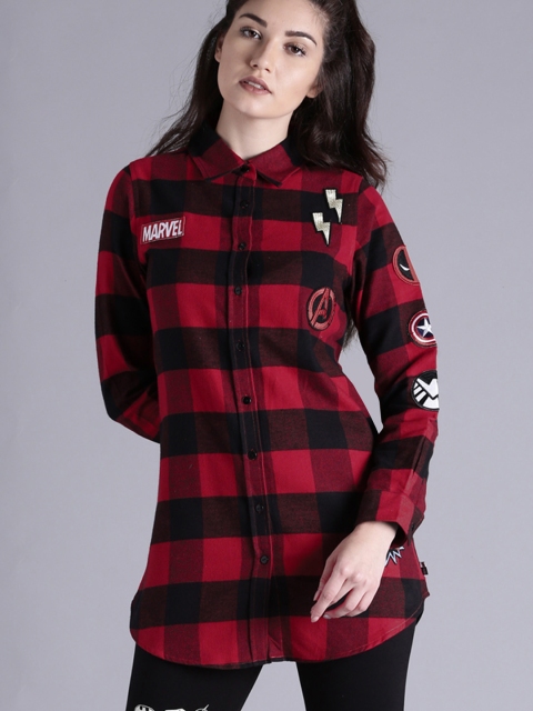 

Kook N Keech Marvel Women Red & Black Regular Fit Checked Casual Shirt