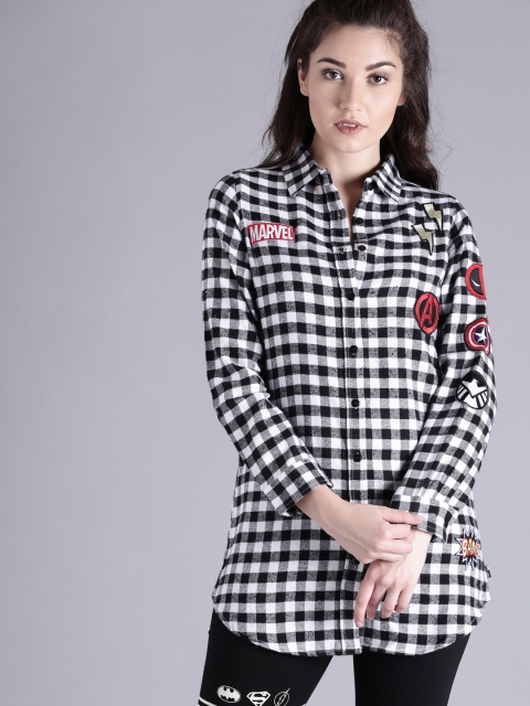 

Kook N Keech Marvel Women Black & White Regular Fit Checked Casual Shirt