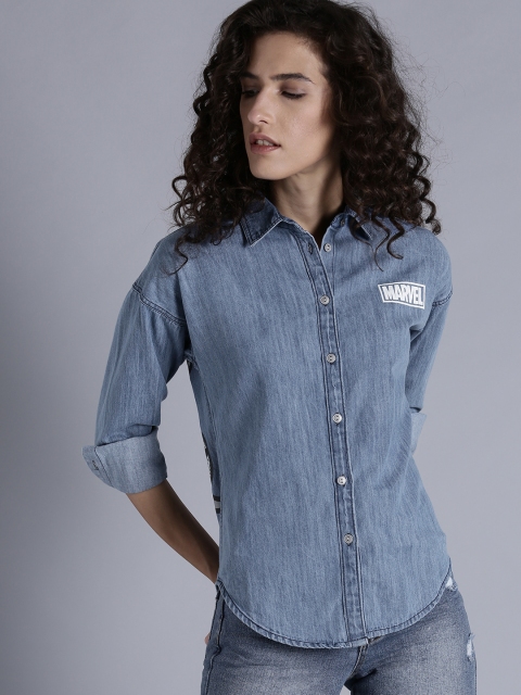 

Kook N Keech Marvel Women Blue Printed Back Denim Shirt