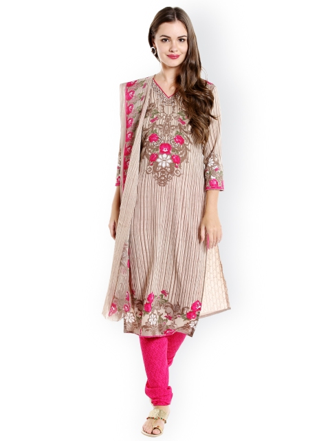 

Ishin Beige & Pink Poly Crepe Unstitched Dress Material
