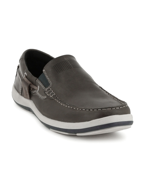 

U.S. Polo Assn. Men Charcoal Grey Leather Solid Slip-On Sneakers