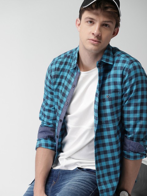 

Harvard Men Blue Slim Fit Checked Casual Shirt