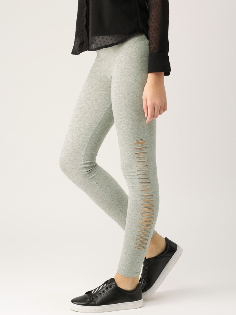 

Dressberry Women Grey Melange Ripped Ankle-Length Leggings