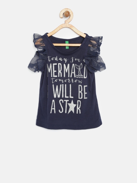 

United colors of Benetton Girls Navy Printed Top, Navy blue