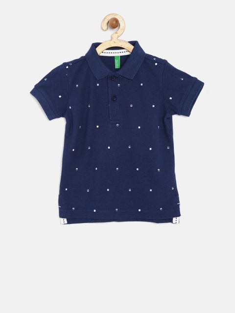 

United Colors of Benetton Boys Navy Printed Polo Collar T-shirt, Navy blue