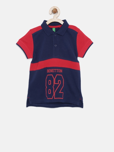 

United Colors of Benetton Boys Navy Printed Polo Collar T-shirt, Navy blue