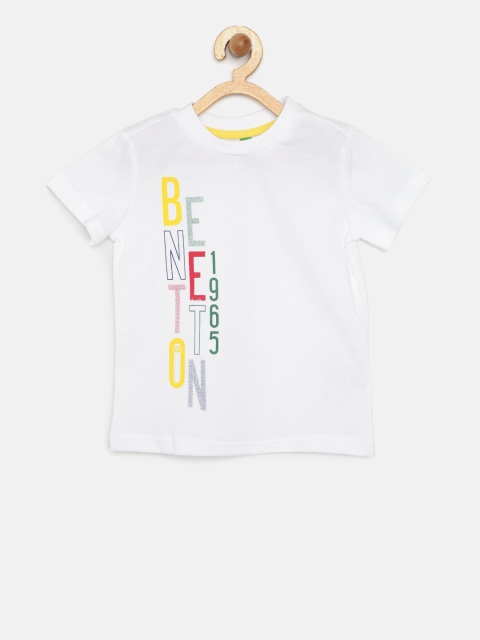 

United Colors of Benetton Boys white Printed Round Neck T-shirt