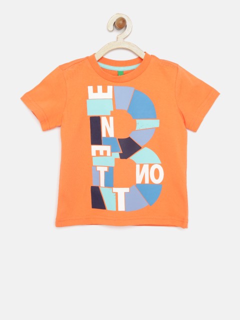 

United Colors of Benetton Boys Orange Printed Round Neck T-shirt