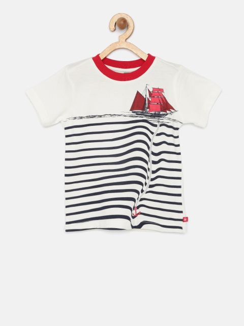 

United Colors of Benetton Boys Off-White Striped Round Neck T-shirt