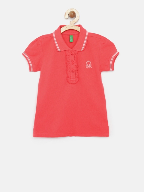 

United Colors of Benetton Girls Coral Red Printed Round Neck T-shirt