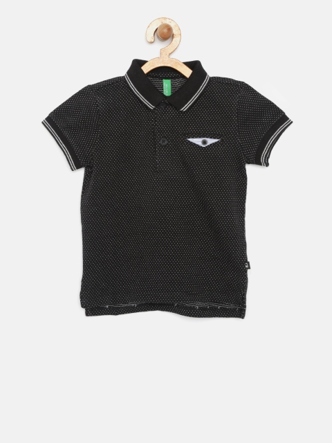 

United Colors of Benetton Boys Black Self-Design Polo Collar T-shirt