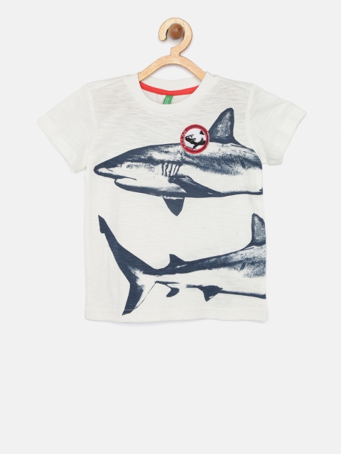

United Colors of Benetton Boys Off-White Printed Round Neck T-shirt