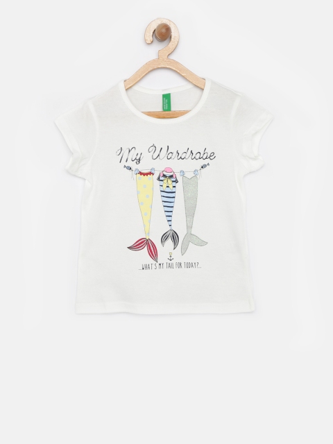 

United Colors of Benetton Girls White Printed Round Neck T-shirt