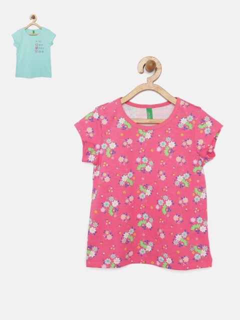

United Colors of Benetton Girls Pack of 2 Printed T-shirts, Pink