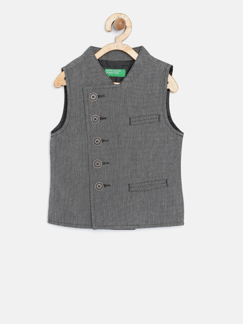 

United Colors of Benetton Boys Grey Self-Design Pure Cotton Waistcoat
