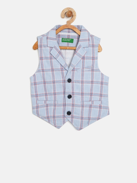 

United Colors of Benetton Boys Blue Checked Waistcoat