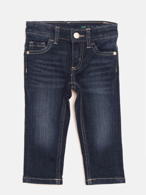 

United Colors of Benetton Boys Navy Slim Fit Mid-Rise Clean Look Stretchable Jeans, Navy blue