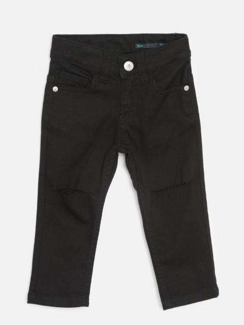 

United Colors of Benetton Boys Black Slim Fit Mid-Rise Slash Knee Stretchable Jeans