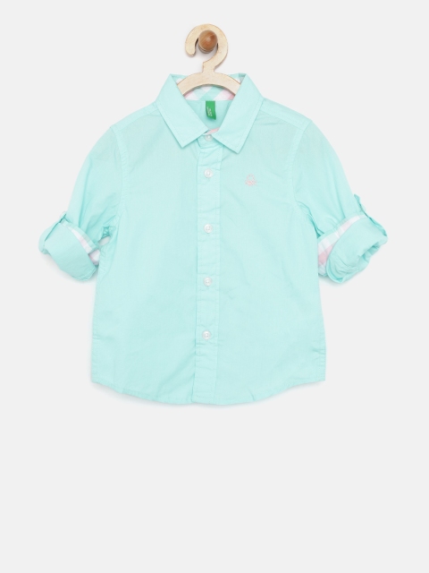 

United Colors of Benetton Boys Turquoise Blue Solid Casual Shirt