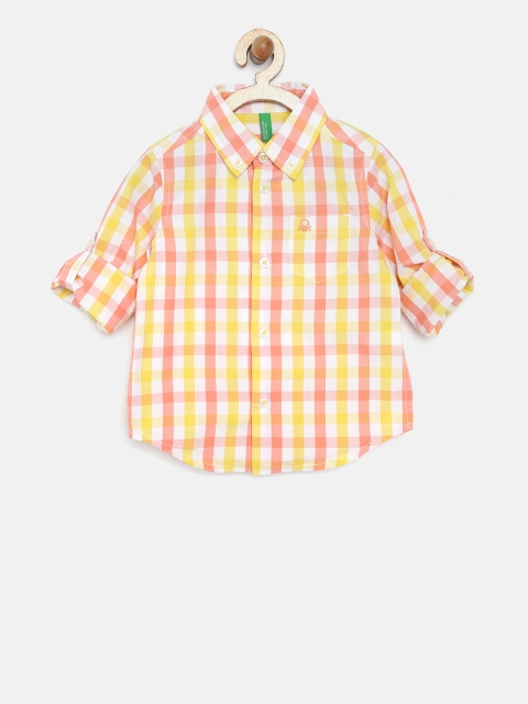 

United Colors of Benetton Boys Off-White & Yellow Checked Casual Shirt