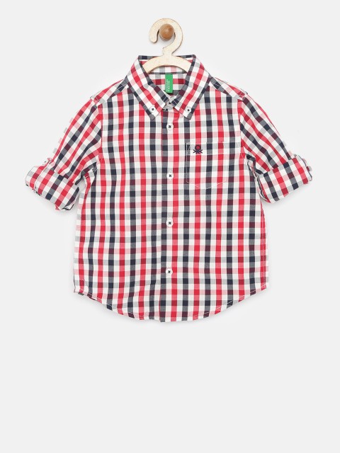 

United Colors of Benetton Boys Off-White & Red Checked Casual Shirt