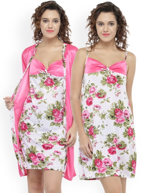 

N-Gal Pink & White Printed Lounge Tunic With Robe NSR15