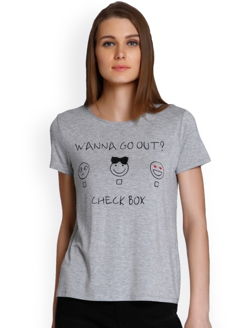 

Only Women Grey Printed Slim Fit T-shirt