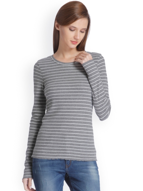 

Only Women Grey & White Striped T-shirt