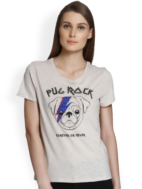 

ONLY Women Beige Printed Round Neck T-shirt