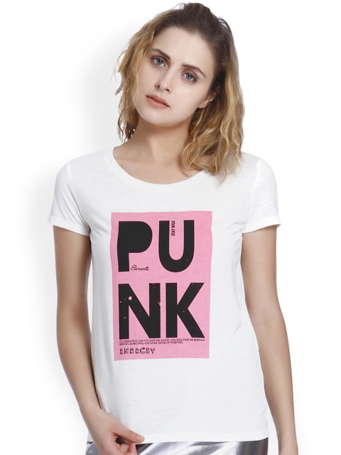 

ONLY Women White Printed Round Neck T-shirt