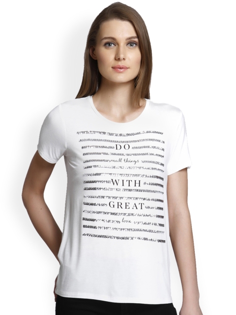 

ONLY Women White Printed Round Neck T-shirt